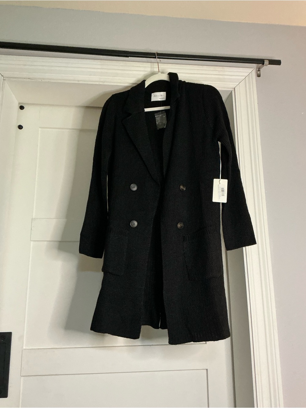 Active USA Black Double-Breasted Knit Coatigan